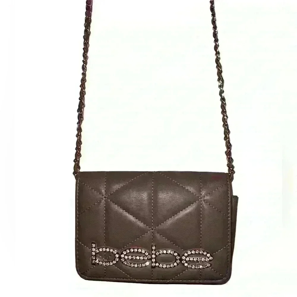 Bebe Smoky Purple Zaza Quilt Geometric Gold Crossbody Wallet Sparkle Flap Purse